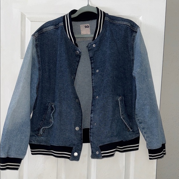 SO Jackets & Blazers - SO Two-Tone Denim Bomber Jacket in Dark and Light Blue